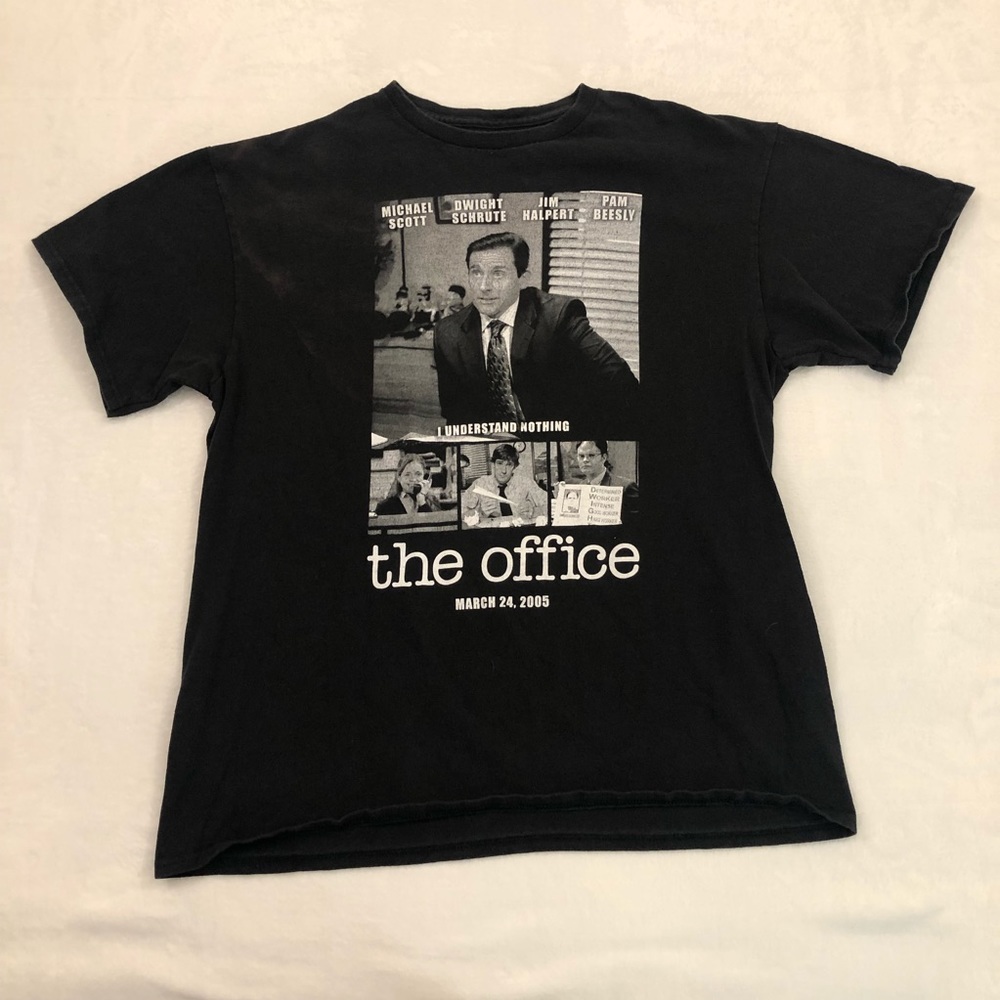 The Office Michael Scott, Jim Pam Dwight Portrait Black Shirt Mens L.
